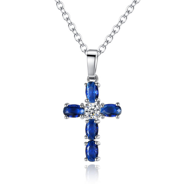 oly-62cebfc3e0e7407ed2bb768992221b29 Wholesale Amazon Cross New Cross Blue Zircon Pendant Necklace Women's Minimalist Niche Design Clavicle Chain