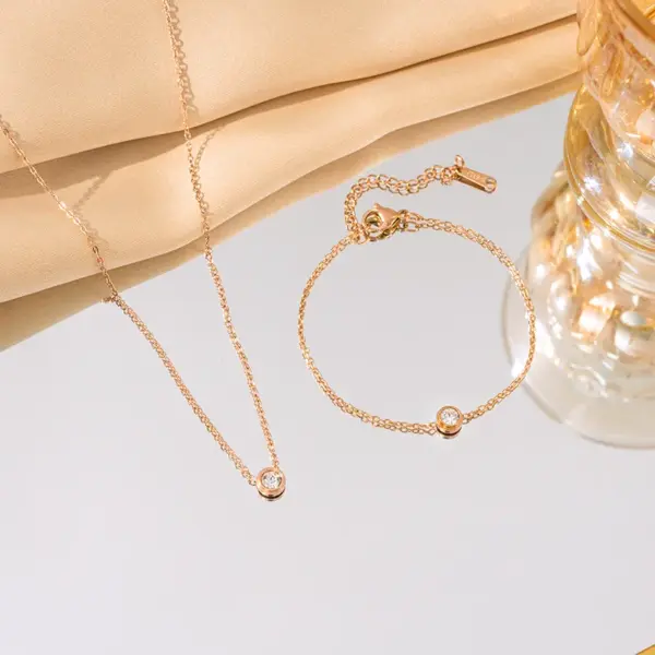 Wholesale Ion Plating (IP) 18K Gold Plated Round 304 Stainless Steel Elegant Glam Luxurious Waterproof Non Tarnish Bracelets Necklace