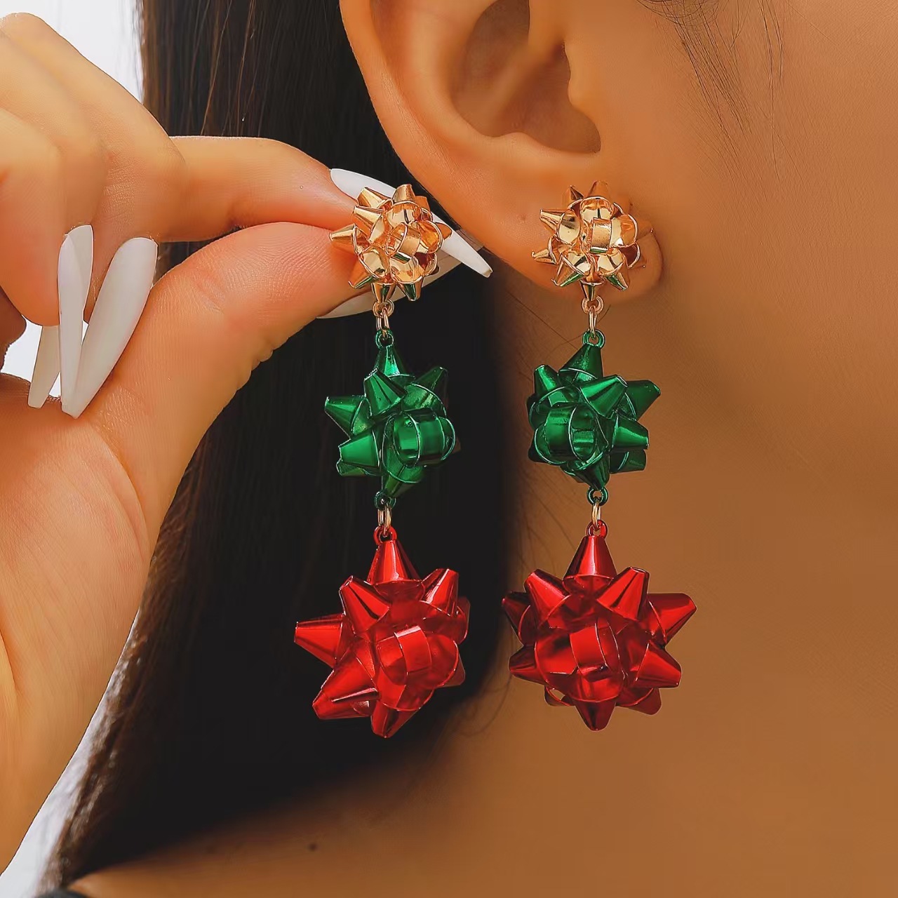 Wholesale Christmas colorful red and green earrings
