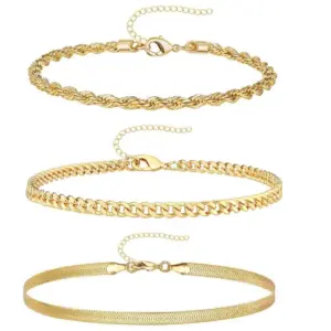 Gold Hemp Flowers Chain Magic Chain Snake Bones Chain Anklet Three-Piece Set