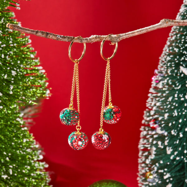 Wholesale Christmas-themed earrings with geometric pom-poms