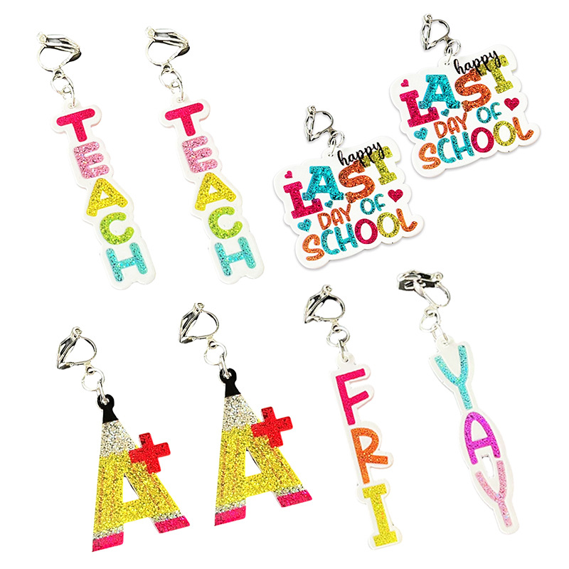 Wholesale Amazon Source Teachers Without Ear Holes Ear Clips Students Chilen Graduation Season Opening Text Happy Friday Earrings