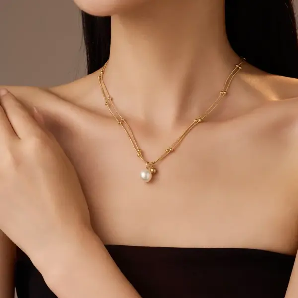 PVD Coated Real Gold Plated 18K Gold Geometric 304 Stainless Steel Simple Style Waterproof Non Tarnish 304 Stainless Steel Double Layer Necklaces