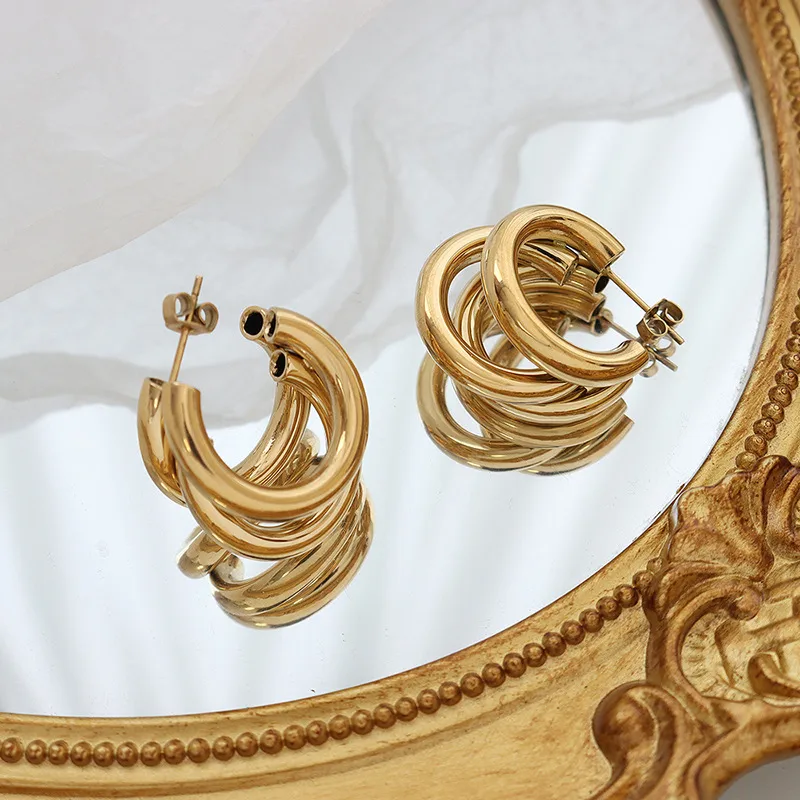 Wholesale PVD Coated Real Gold Plated C Shape Titanium Steel Retro Waterproof Non Tarnish Earrings