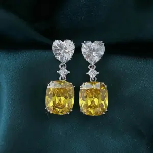 Wholesale Flash Diamond Pink Yellow White Heart Shaped Copper Inlaid Zircon Earrings