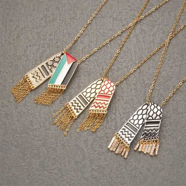 Wholesale Stainless Steel Pendant Necklace Palestinian Flag Map Design Fashionable OL Style Oil Drop Geometric Patterned Jewelry