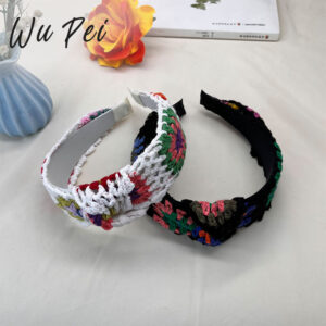 Wholesale Creative crochet wool mixed color hair hoop wash makeup hair hoop