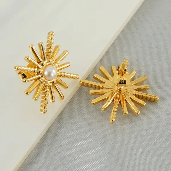 Wholesale 1 Pair Simple Style Classic Style Hexagram Inlay 304 Stainless Steel Artificial Pearls 18K Gold Plated Ear Studs