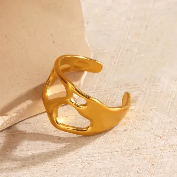 Wholesale Ion Plating (IP) 18K Gold Plated Irregular 304 Stainless Steel Elegant Glam Hip-Hop Waterproof Non Tarnish Open Rings