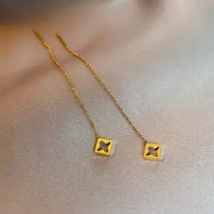 【XKE0368】Diamond-shaped Hollow Ear Thread / Gold