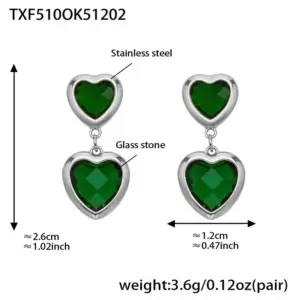 TXF510-Green Faceted Stone Steel Color Earrings