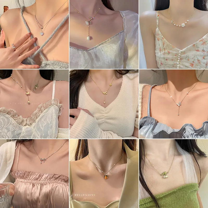Wholesale Simple Style Square Flower Bow Knot Alloy Inlay Artificial Pearls Rhinestones Women's Necklace