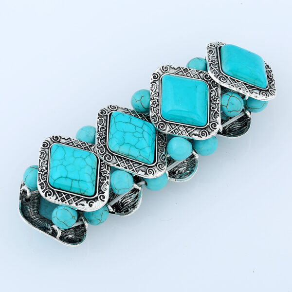 Wholesale European and American Retro Geometric Pattern Diamond Turquoise Bracelet All-match Hot Stressed Wire Beads Handmade Bracelet