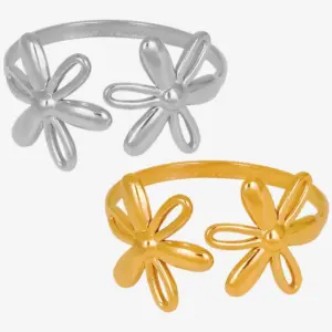 Wholesale Ion Plating (IP) Real Gold Plated Flower 304 Stainless Steel Vintage Style Simple Style Waterproof Non Tarnish Open Rings