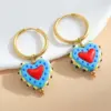 Wholesale 1 Pair Casual Cute Sweet Heart Shape Enamel Plating 304 Stainless Steel 18K Gold Plated Charm Sleeper Hoop Earrings