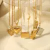 Wholesale 304 Stainless Steel Book Envelope Heart Shape PVD Coated Rhinestones 18K Gold Plated 18K Real Gold Plated Real Gold Plated IG Style Simple Style Artistic Waterproof Non Tarnish Plating Hollow Out Cable Chain Gold Silver Pendant Necklace