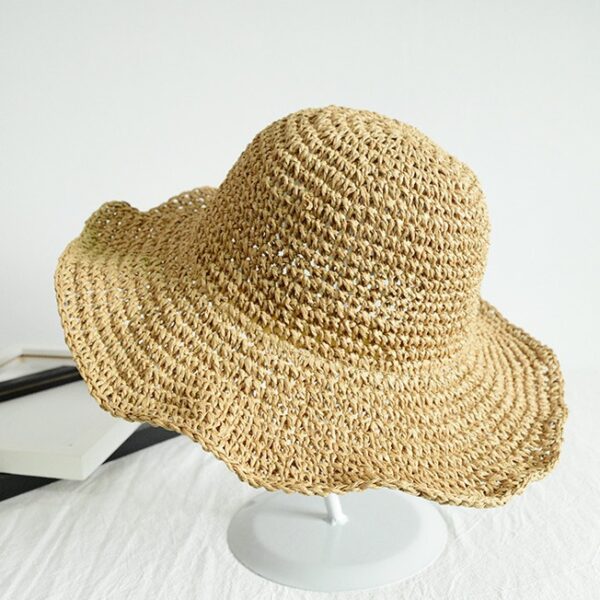 Wholesale Korean Foldable Handmade All-Match Solid Color Hand Crochet Straw Hat Women's Summer Sun Protection Beach Holiday Sunshade Hat