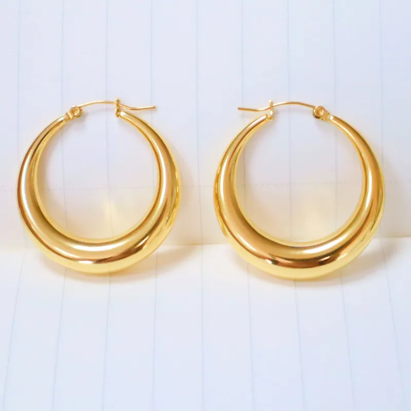 Wholesale 1 Pair Retro Geometric Solid Color Stainless Steel Plating Hoop Earrings
