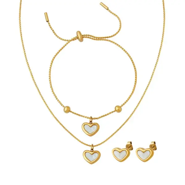 Wholesale PVD Coated Real Gold Plated 18K Gold Heart Shape 304 Stainless Steel Classic Style Waterproof Non Tarnish Bracelets Earrings Necklace