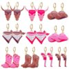 Wholesale Europe and the United States cross-border retro cow head earrings fashion pink hat cowboy boots alloy oil drop pendant earrings jewelry