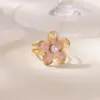 Wholesale Stainless Steel Colorful Flower Ring For Women 18K Gold Plated Elegant Pearl Embedded Adjustable Open Mouth Finger Ring
