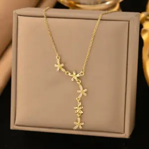 【8090】Flower Tassel Necklace【gold】