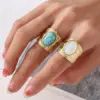 Wholesale Retro Oval Stainless Steel Turquoise Wide Band Rings In Bulk