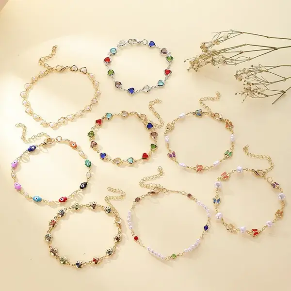 Cute Vintage Style Funny Devil's Eye Heart Shape Butterfly Copper Plating Bracelets