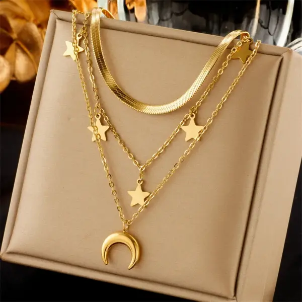 Wholesale Ig Style Star Moon Stainless Steel Plating 18k Gold Plated Layered Necklaces