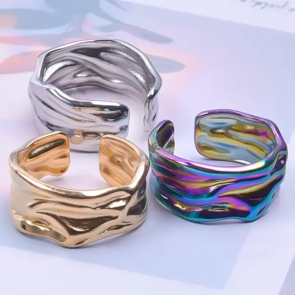 Wholesale PVD Coated Real Gold Plated 18K Gold Geometric 304 Stainless Steel Hip-Hop Waterproof Non Tarnish Open Ring