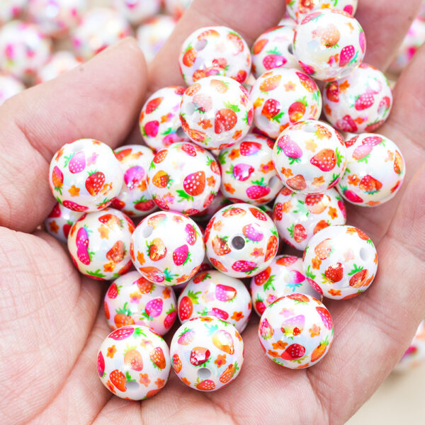 Wholesale 10pcs Acrylic Solid Color Strawberry Plated Color Printing Beads