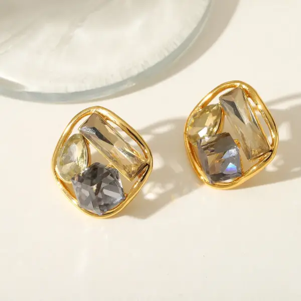 Wholesale 1 Pair Elegant Cute Simple Style Geometric Square Water Droplets Plating Inlay 304 Stainless Steel Zircon 18K Gold Plated Ear Studs