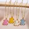 Wholesale Copper Gold Plated Cute Simple Style Bear Inlay Resin Zircon Pendant Necklace