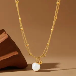 X01259-Pearl Gold Beads-Necklace- Gold