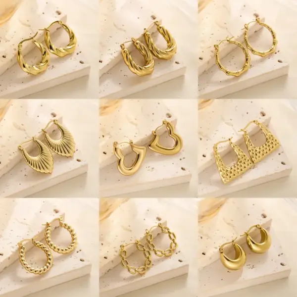 New Fashion Titanium Steel 18K Gold Oil Pressure Earrings Ear Ring Metal Spiral Stripe Design Earrings Earrings