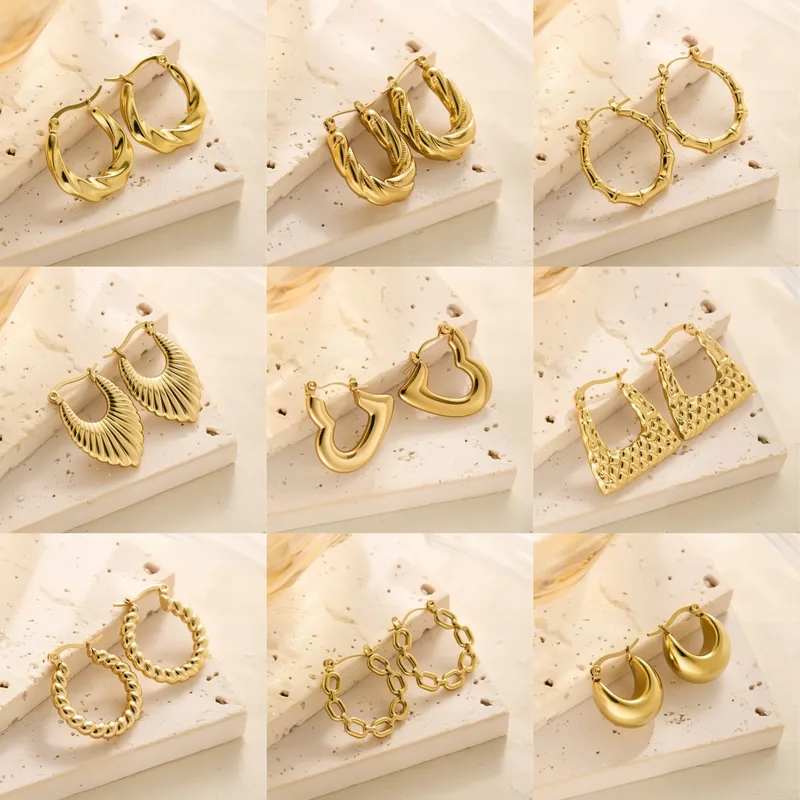 Wholesale New Fashion Titanium Steel 18K Gold Oil Pressure Earrings Ear Ring Metal Spiral Stripe Design Earrings Earrings