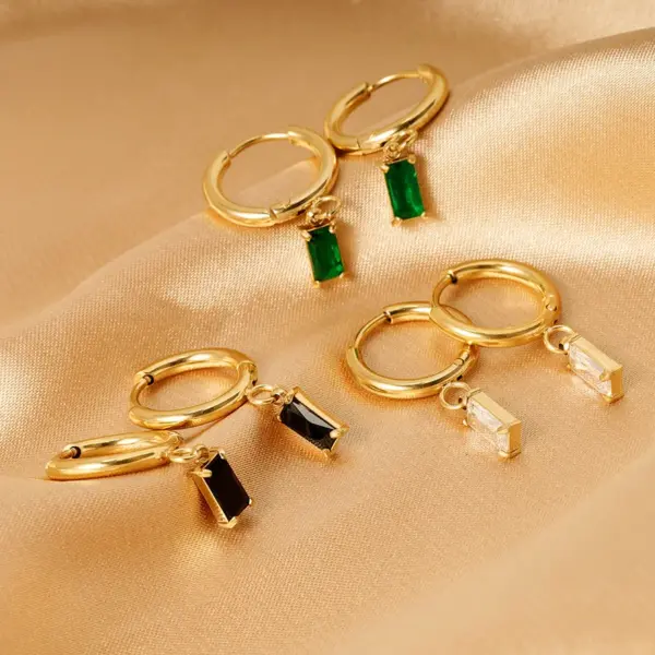 Wholesale Real Gold Plated Geometric 316L Stainless Steel Retro Waterproof Non Tarnish Surgical Steel Dangling Earrings