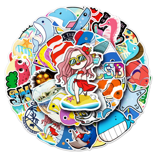 Wholesale 50 Ocean Department DIY Cartoon Cute Decorative Goo Card Laptop Car Trunk Graffiti Stickers