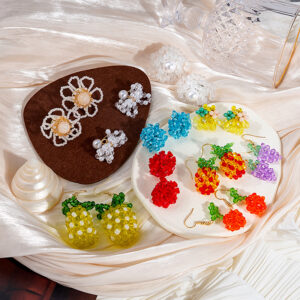 Wholesale Ins Spring/Summer Colored Flower Earrings Hand-made Crystal Beaded Woven Pineapple Red Cherry Long All-match Stud Earrings