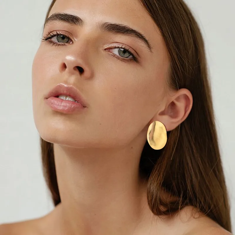 Wholesale PVD Coated Real Gold Plated 18K Gold Oval 304 Stainless Steel INS Style Waterproof Non Tarnish Ear Studs