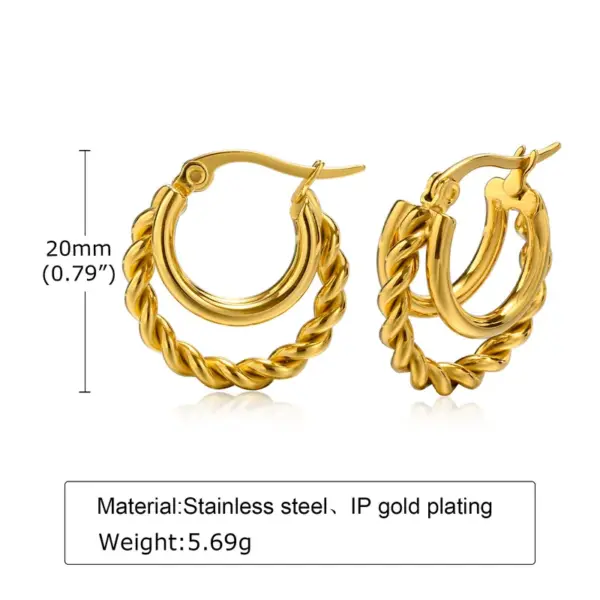 Wholesale PVD Coated Real Gold Plated C Shape 201 Stainless Steel Simple Style Waterproof Non Tarnish Hoop Earrings Ear Studs