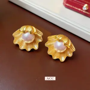 Silver Needle pearl shell earrings