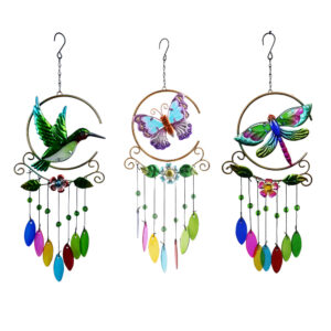 Wholesale Zegean Wind Chime Hummingbird Metal 7-Color Glass Pendant Creative Iron Crafts Decoration Spot Cross-Border Supply