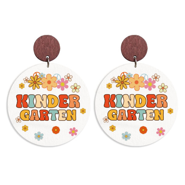 Wholesale Cross-border Amazon Teacher Gift Wooden Printed School Season Grade Text Retro Bohemian Autumn Earrings