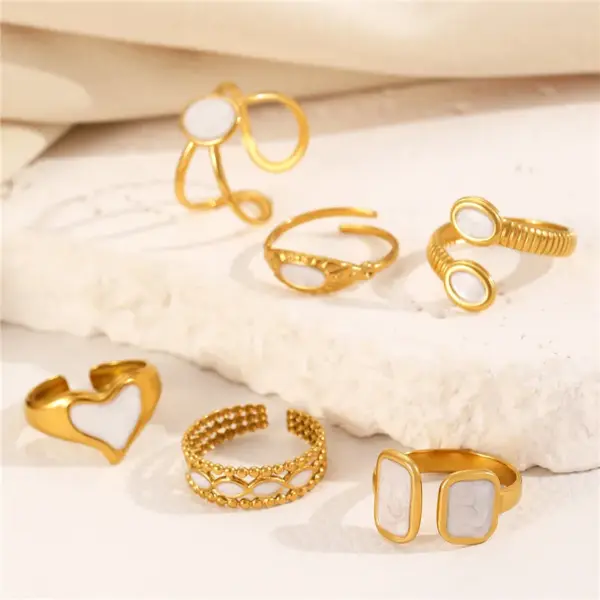 304 Stainless Steel Geometric Rack Plated Long-Lasting Plated Ion Plating (IP) 18K Gold Plated IG Style Waterproof Non Tarnish Surgical Steel Enamel Open Rings