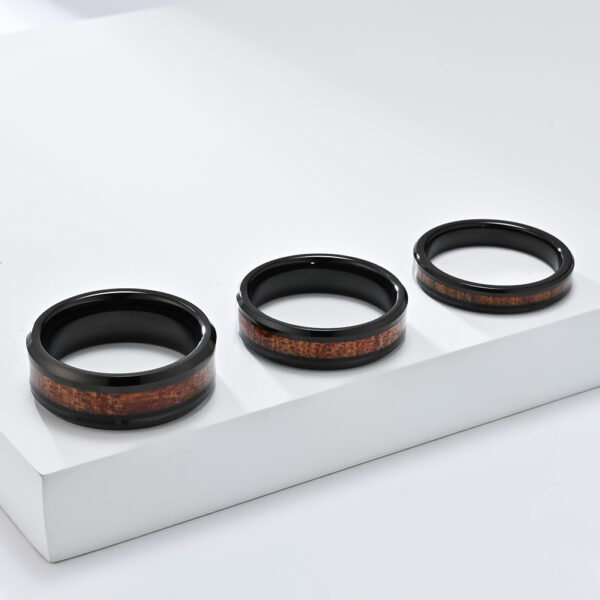 Wholesale Simple 468MM tungsten steel inlaid wood grain veneer ring for men and women couples tungsten gold ring high-end fashion hand jewelry