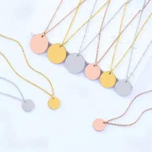 Wholesale Jewelry Basic Simple Style Round Customization Laser Engraving 201 Stainless Steel Plating Pendant Necklace Cable Chain