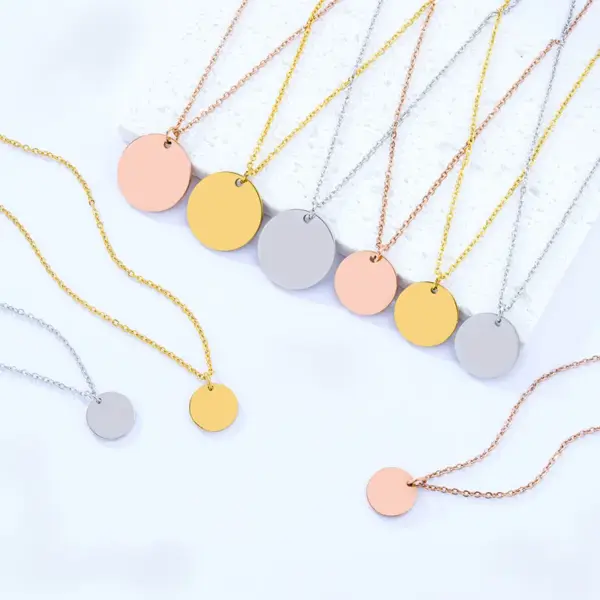 Wholesale Jewelry Basic Simple Style Round Customization Laser Engraving 201 Stainless Steel Plating Pendant Necklace Cable Chain