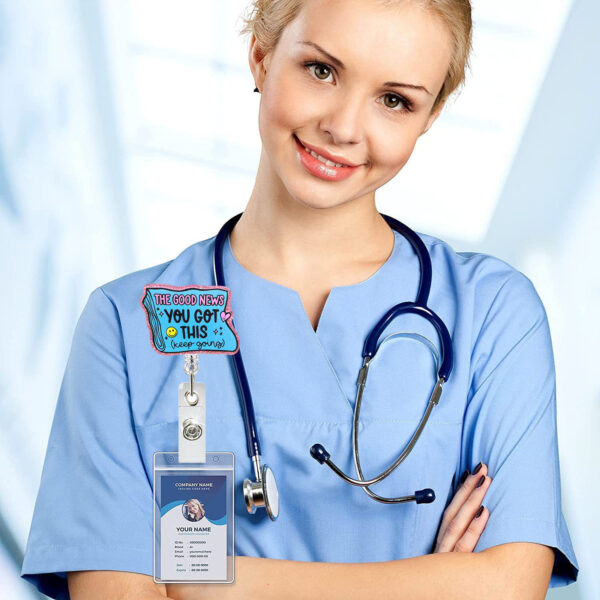 oly-6385147120e34644aa1bcc919e730ef9 Wholesale Acrylic Sunflower English Inspirational Retractable Rotating Badge Reel Doctor Nurse ID Buckle Easy Pull-up Buckle