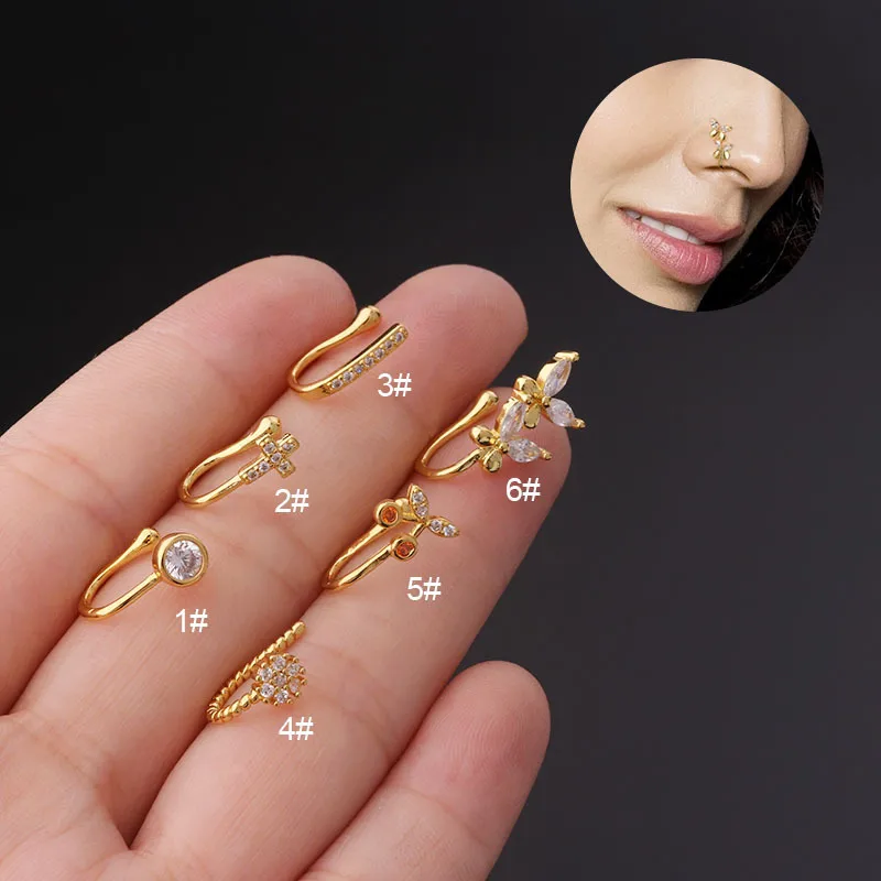 Wholesale Nose Rings & Studs Fashion Butterfly Copper Plating Nose Pin